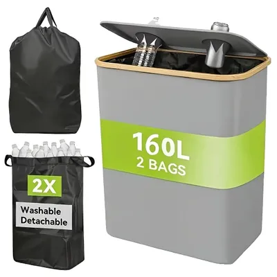 Immagine prodotto di Contenitore di stoccaggio, capacità 160 L, con 2 sacchetti rimovibili, grigio, 160 L