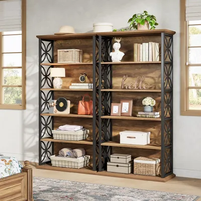 Produktbild von Bücherregal 6 Ebenen 180,3 cm Metallrahmen Braun 2er Set