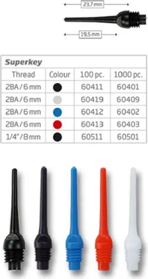 Produktbild von BULL'S Super Key Tips 6mm(2BA)& 8mm(1/4BSF) - 100/weiß -- 1 Stck