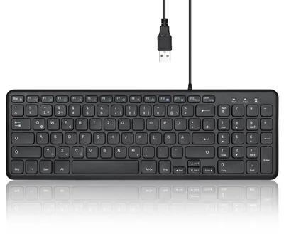 Produktbild von PERIBOARD-213 DE Kabelgebundene Kompakte USB Tastatur mit leisen Scherenstrukturtasten für Computer Ziffernblock Laptop und Tablet QWERTZ Kompakt Schwarz