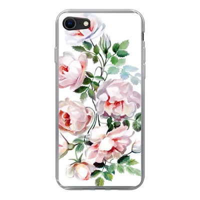 Produktbild von MuchoWow® Handyhülle Schutzhülle Hülle für iPhone SE 2020 Aquarell - Rosen - Blumen Silikon Softcase Handy Hülle - Kartenbesitzer