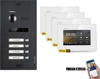 Produktbild von BALTER EVO HD Schwarz Video Türsprechanlage Set 4 Teilnehmer 4x 7" WLAN Monitor Weiß