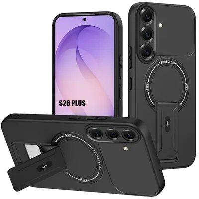 Image de Coque pour Samsung Galaxy S26 Plus, Protection Silicone avec Support et Cercle Magnétique - Noir