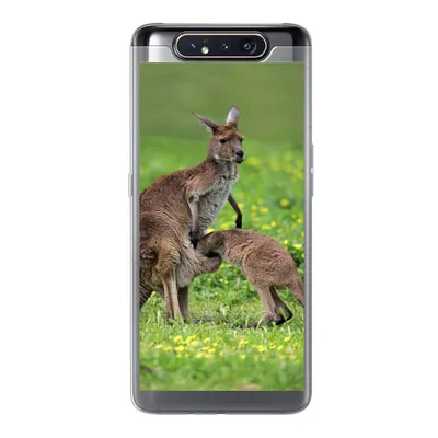 Produktbild von MuchoWow® Handyhülle Schutzhülle Hülle für Samsung Galaxy A80 Känguru - Blumen - Jung Silikon Softcase Handy Hülle - Schutzdeckel