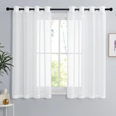 Productafbeelding van Unyqoos® lichtdoorlatende voile gordijnen, linnenlook, set van 2, 140 x 145 cm, 100% polyester – gordijnen voor woon- en slaapkamer