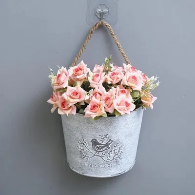 Produktbild von Pflanztopf, Hängepflanzgefäß, Blumentopf, Pflanzenhalter, Wandbehälter aus Eisen, Vintage-Behälter
