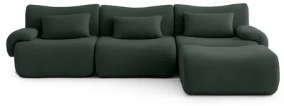 Image de Canapé d'angle modulaire 3 places MILYSOFA SOFATIME avec méridienne, tissu bouclé raffiné, vert forêt