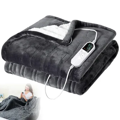 Produktbild von Elektrische Heizdecke 130 × 180 cm, 8 Heizstufen, 6 Timerstufen, Überhitzungsschutz, maschinenwaschbar, Dunkelgrau