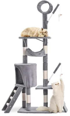 Produktbild von VOUNOT® Kratzbaum 155cm, Mehrstöckiger Katzenbaum mit Kratzsäulen Höhle, Grau