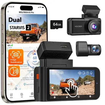 Obrázek produktu pro Autokamera s duálním objektivem, rozlišení 5 MP a 1440P, s hlasovým ovládáním a GPS