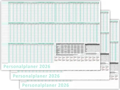 Produktbild von 3 Stück Urlaubsplaner / Personalplaner 2026 nass abwischbar mit Folienkaschierung - DIN B1 Format (1000 x 700 mm) 22 Mitarbeiter Januar bis März Folgejahr mit Schulferien (gerollt!)