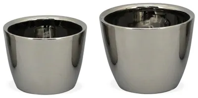 Image de Set de 2 pots de fleurs sort argent brillant rond