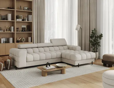 Produktbild von Polsterecke, Eckcouch Wohnlandschaft Sofa mit Ottomane Eckgarnitur - Ecksofa Neviro R - Beige (Royal 18)