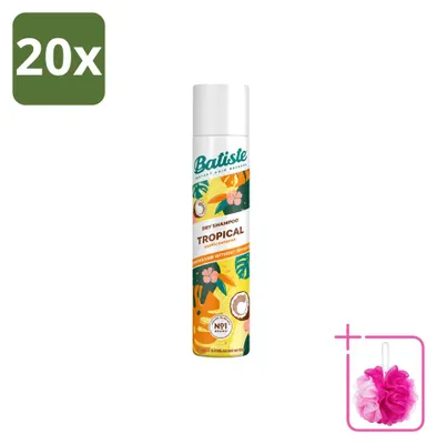 Imagen del producto de 20 unidades de champú seco Batiste Tropical, con aroma tropical, de 200 ml cada uno. Paquete económico