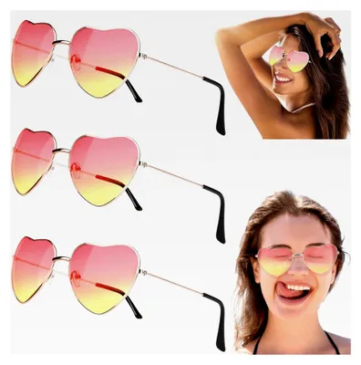 Produktbild von 3er Pack Herz Sonnenbrille, Orange Herzbrille für Karneval und Fotografie, Lustige Brille für Partys