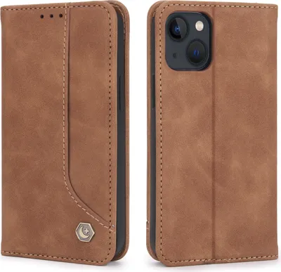 Image de Étui en cuirPolyuréthanerétro pour iPhone 13 Étui design avec porte-cartes et support Marron