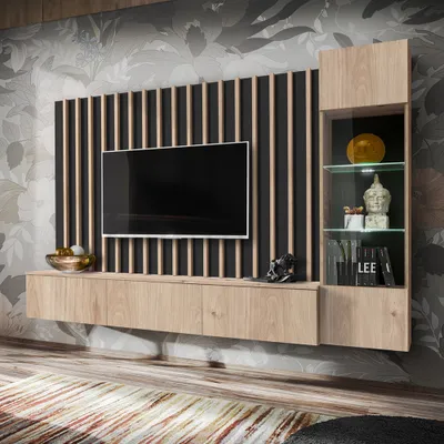 Produktbild von Wohnwand 220cm, Kastanienholzoptik mit schwarz, VENOSA-164