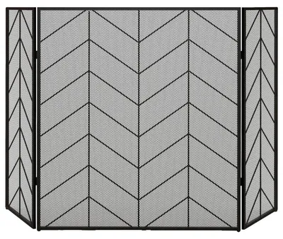 Obrázok produktu pre Krbová mriežka, oceľová konštrukcia, rozmery 135 cm x 85 cm, 3-panelový dizajn, skladací dizajn, ochrana proti iskrám