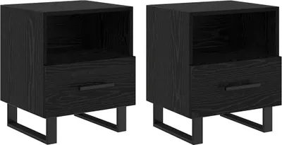 Obrázok produktu pre Nočný stolík so zásuvkou 2 pcs Čierny dub 40 x 35 x 47,5 cm