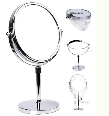 Produktbild von Kosmetikspiegel 8 Zoll, 5-fache Vergrößerung, höhenverstellbar, doppelseitig verchromt, für Make-up