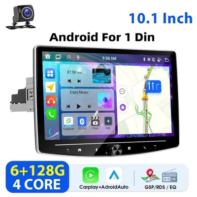 Zdjęcie produktu dla Radio samochodowe z systemem Android i CarPlay – format 2-DIN – ekran dotykowy o przekątnej 25,4 cm z możliwością obrotu o 360° – 6 GB pamięci RAM, 128 GB pamięci ROM – rozdzielczość 1024×600 – do modeli VW Golf/Passat/SEAT – z kamerą