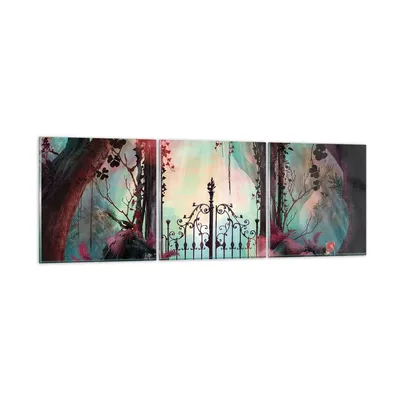 Produktbild von Bilder auf glas - 3 Teile - Fantasie Tor Garten - 120x40cm - Glasbilder - Wandbilder - Bilder - zum Aufhängen bereit - Wanddekoration aus Glas - Glas Bilder - Wandbild auf Glas - GCA120x40-4517