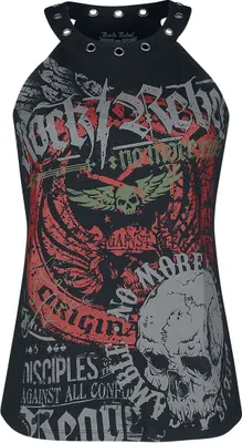 Produktbild von Rock Rebel by EMP Damen schwarzes Top mit Print und Ösen XXL
