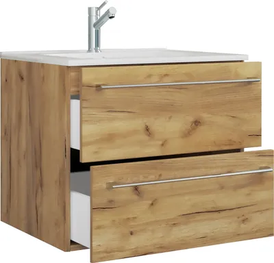 Produktbild von Badinos Unterschrank mit Waschbecken 60 cm Honig Eiche Nachbildung.
