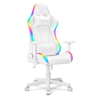 Produktbild von Ranqer Halo RGB/LED Gaming Stuhl | Gaming Stuhl mit RGB LED-Beleuchtung, 350 Farben und Effekten, Höhenverstellbare Armlehnen, Rundum Drehbar, Ergonomischer Bürostuhl, - weiß