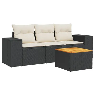 Obrázok produktu pre vidaXL 4-dielna záhradná sedacia súprava s vankúšmi Black Poly Rattan