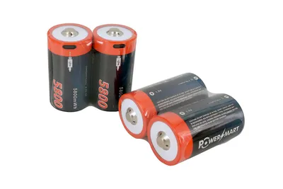 Four batteries are shown in a clear plastic package against a white background.