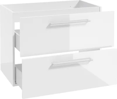 Produktbild von Waschtischunterschrank mit Metallgriffen in weiß, 80 cm breit mit 2 Schubkästen, in weiß Hochglanz lackiert MESSINA-107, B/H/T: ca. 80/60/40 cm