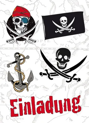 Produktbild von Einladungen - 5 Karten mit Umschlag im Topper - Piraten