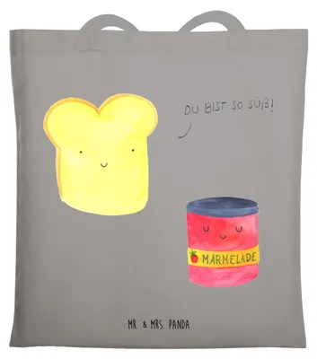 Produktbild von Mr. & Mrs. Panda Uni Tasche Toast Marmelade - Light Grey - Geschenk, Baumwolltasche, Tote Bag, Toastbrot, Süß, Beutel, Dreamteam, Lustige Sprüche, Tragetasche, Brot