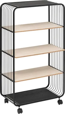 Produktbild von Regal mit 4 ebenen aus metall und schwarzem holz - 5 five simply smart