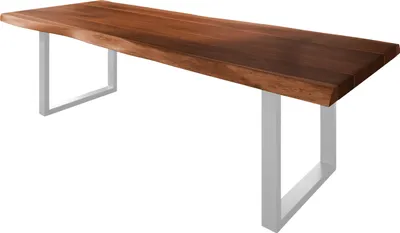 Produktbild von Esstisch Baumkante massiv Akazie nussbaumfarben 260 x 120 U-Gestell Metall silber TITAN