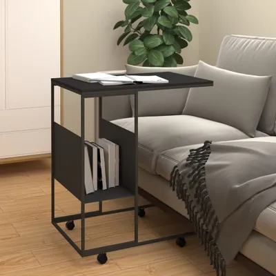 Image de Maison Exclusive - Table d'appoint à roulettes Noir 55x36x63,5 cm Matériau dérivé du bois
