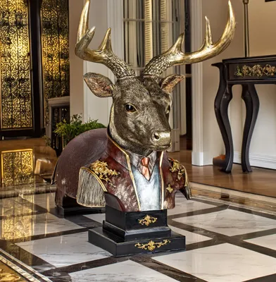Produktbild von formano Antik-goldene Hirsch Büste - Replik 45 cm Kunststein Skulptur Handbemalt