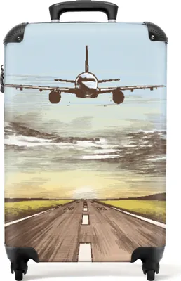 Produktbild von NoBoringSuitcases.com® Koffer Handgepäck Trolley Rollkoffer Kleine Reisekoffer mit 4 Rollen - Flugzeug - Flughafen - Sonnenuntergang - Vintage - Cabin Size < 55x40x23 cm & 55x40x20 cm - Fotokoffer - Kabinenkoffer - BoardgepäckHandgepäck Koffer 55x35x20 cm, 36L,