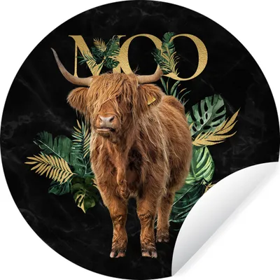 Produktbild von MuchoWow® Runde Wandtattoo - Wandsticker Tapete Aufkleber Schottischer Highlander - Gold - Marmor Ø 50 cm Selbstklebend und Repositionierbar - Wandaufkleber - Kreis - Wand Kreis - Wand Bild - Foto Tapete - Selbstklebende - Wohnzimmerdekoration - Wand Dekoration - Kinderzimmer