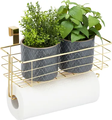 Produktbild von 10 x Einhängekorb mit Küchenrollenhalter, Aufbewahrung, Küche & Badezimmer, Drahtkorb HxBxT: 18 x 31 x 17 cm, gold