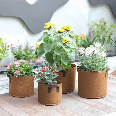 Obrázok produktu pre 5 ks kvetináčov z netkanej textílie, 56 litrov, priemer 50 cm, kvetináč s uchami, opakovane použiteľné kvetináče, záhrada, pestovanie zemiakov, paradajok, kvetín (hnedé)