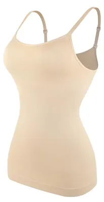 Beiger nahtloser Shapewear-Camisole mit verstellbaren Spaghettiträgern, leicht schräg gezeigt