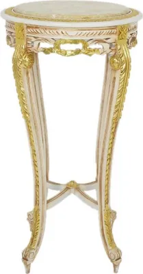 Produktbild von Casa Padrino Barock Beistelltisch mit Marmorplatte Weiß / Beige / Gold / Creme Ø 40 x H. 90 cm - Runder Antik Stil Tisch - Barock Wohnzimmer Möbel