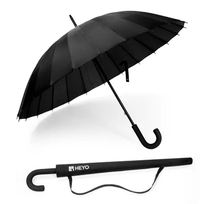 Produktbild von Regenschirm 106 cm, XXL Stockschirm mit 24 Streben, Stabiler Windfester Schirm für Damen und Herren, Eleganter Schwarzer Langschirm aus 190T Polyester