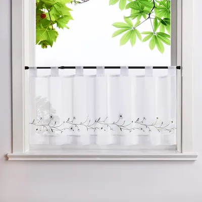 Geborduurde Vitrage Kurzgardine 90x45 cm Weiß