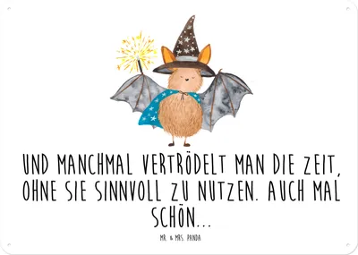Produktbild von Mr. & Mrs. Panda Schild Fledermaus Zauberer DIN A4 - Weiß - Geschenk, Magier, Fledermäuse, Frauen, Blechschild, Türschild, Reinsteigern, tafel, Lustige Sprüche, Retro