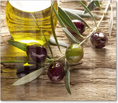 Produktbild von DEQORI Herdabdeckplatte Glas 1-tlg 'Olivenzweig und Öl' Herd Abdeckung Küche