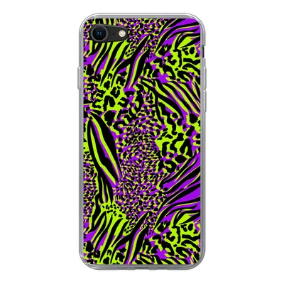Produktbild von MuchoWow® Handyhülle Schutzhülle Hülle für iPhone 7 Tiermuster - Zebra - Neon - Lila Silikon Softcase Handy Hülle - Kartenhalter