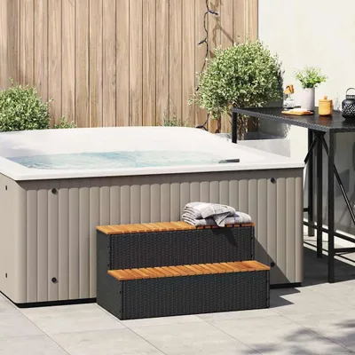 Obrázek produktu pro vidaXL Vířivé schody černé 100x50x50,5cm Poly ratan Akácie masiv